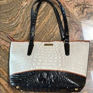 Brahmin Black Sugar White Tan Tri Texture Asher Tote Bag Elegant Design